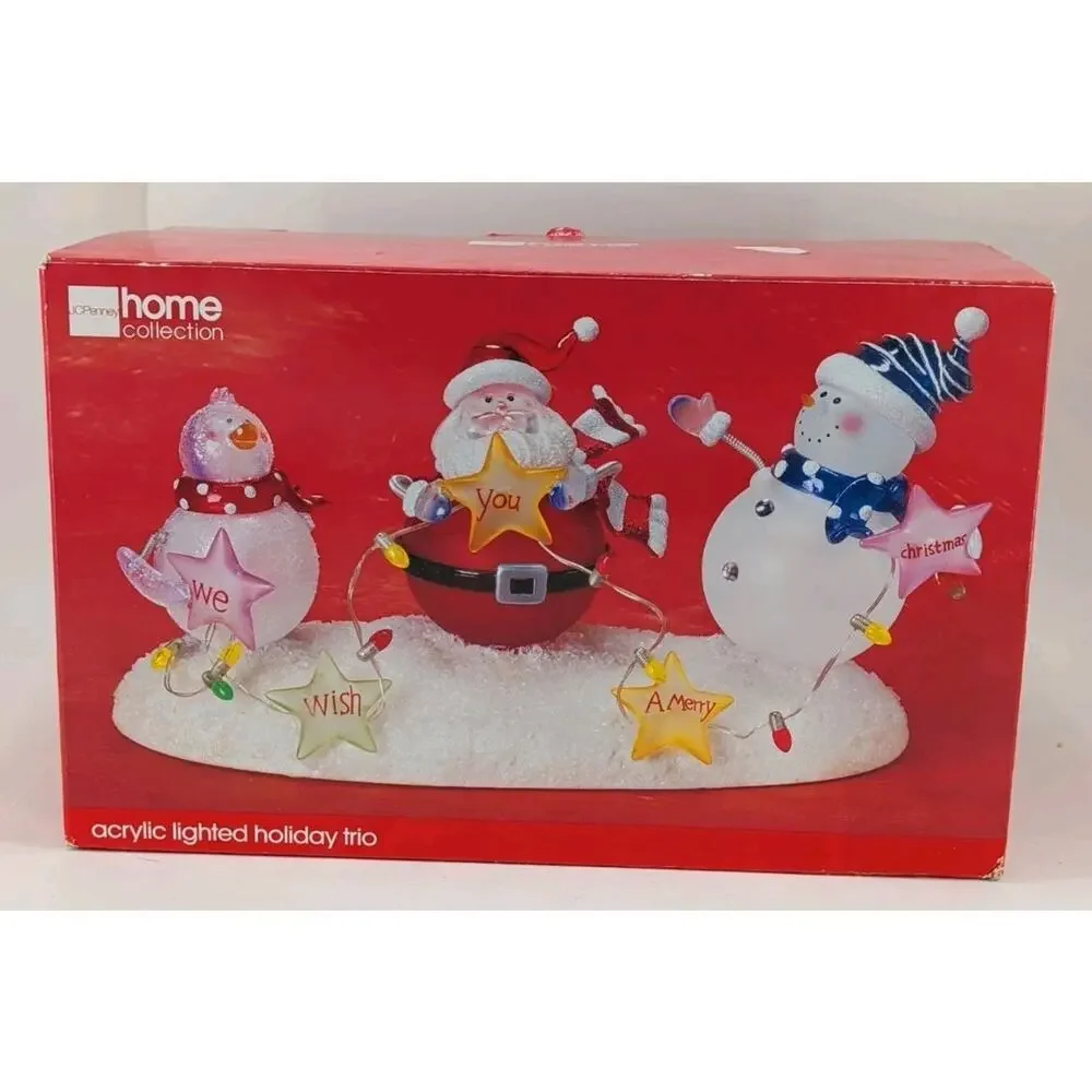 Home Collection Acrylic Lighted Holiday Trio Snowmen & Santa Merry Christmas